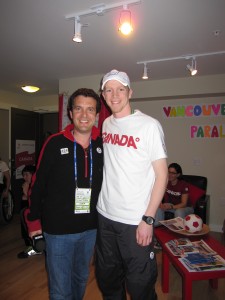 Stuart and Rick Mercer in the Athletes' Village at the 2010 Games.