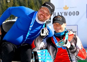 Kevin and Yves Bourque on the podium at 2013 SkiNationals following the men’s 800m sit ski race.